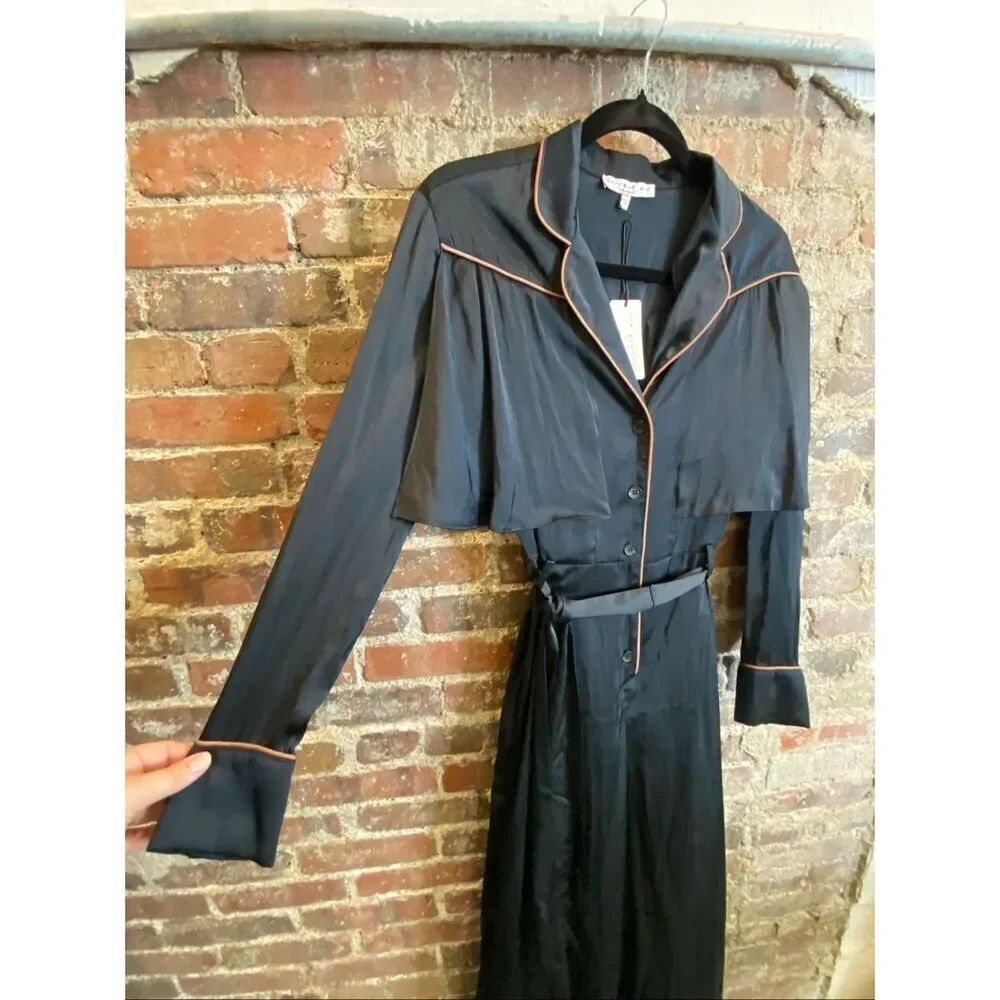 ANTHROPOLOGIE X CURRENT AIR • Los Angeles • Navy/Tan Trim Western Duster Shoulde
